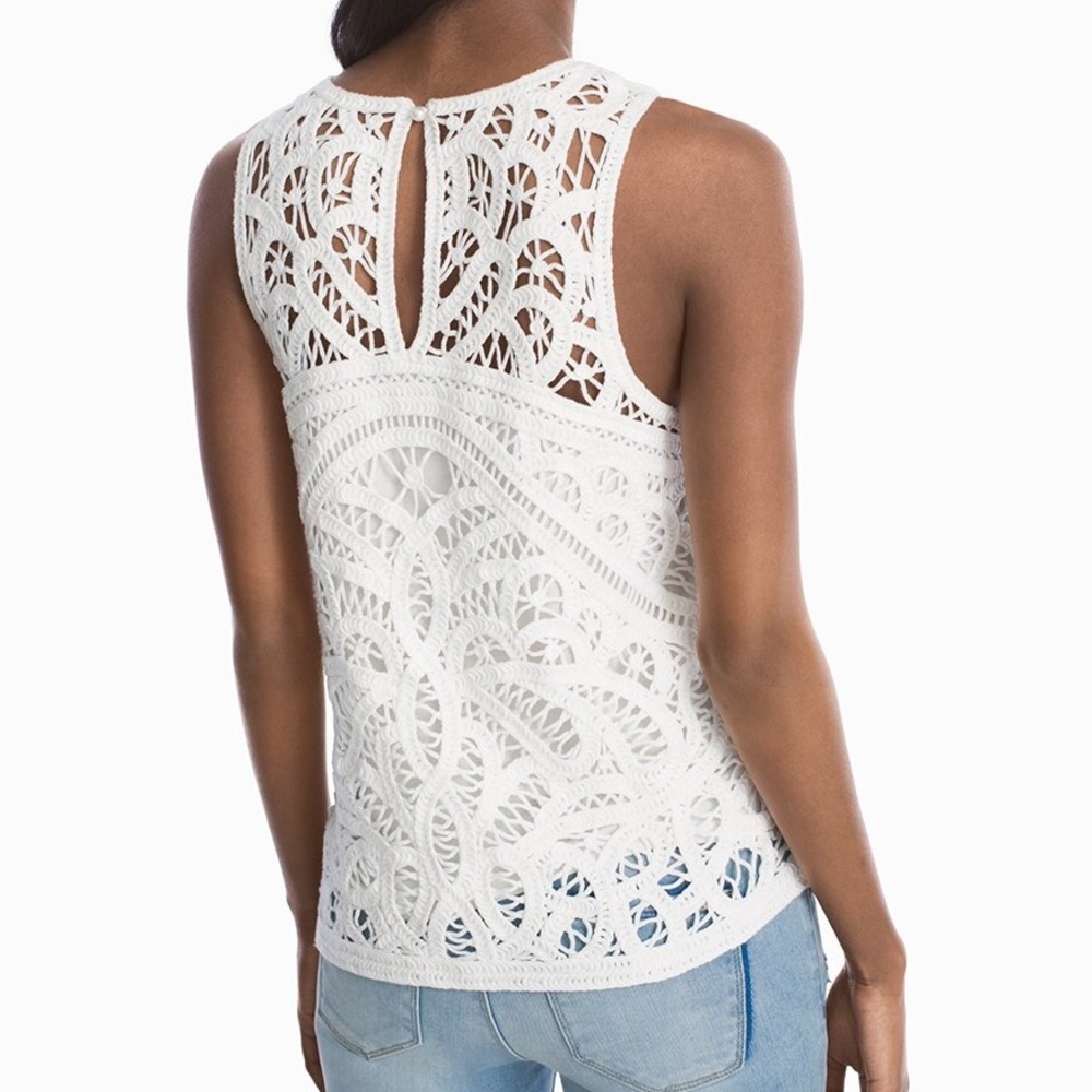 NWT White House Black Market White Sleeveless Crochet Lace Sweater - Picture 3 of 13